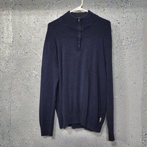 Calvin Klein Mens Navy Blue 100% Cotton Long Sleeve 1/4 Zip Pullover Sweater L